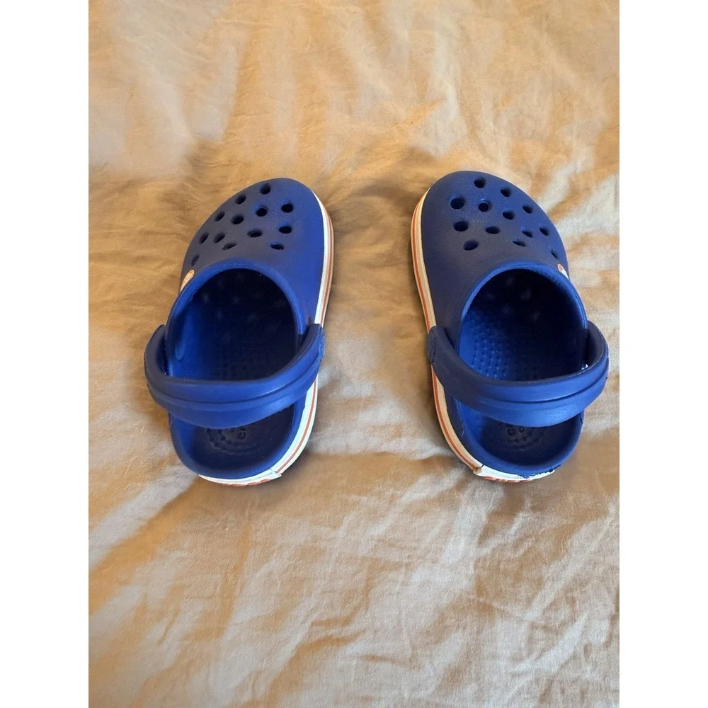 Crocs Baby Toddler Shoes C4 Navy Blue White Red‎ Slip On Water Clogs